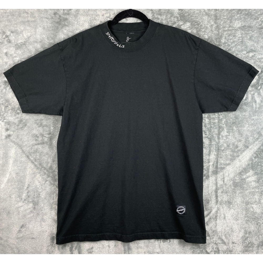 Japangeles Shirt Mens Medium Black Short Sleeve Emboidered Neck Logo California